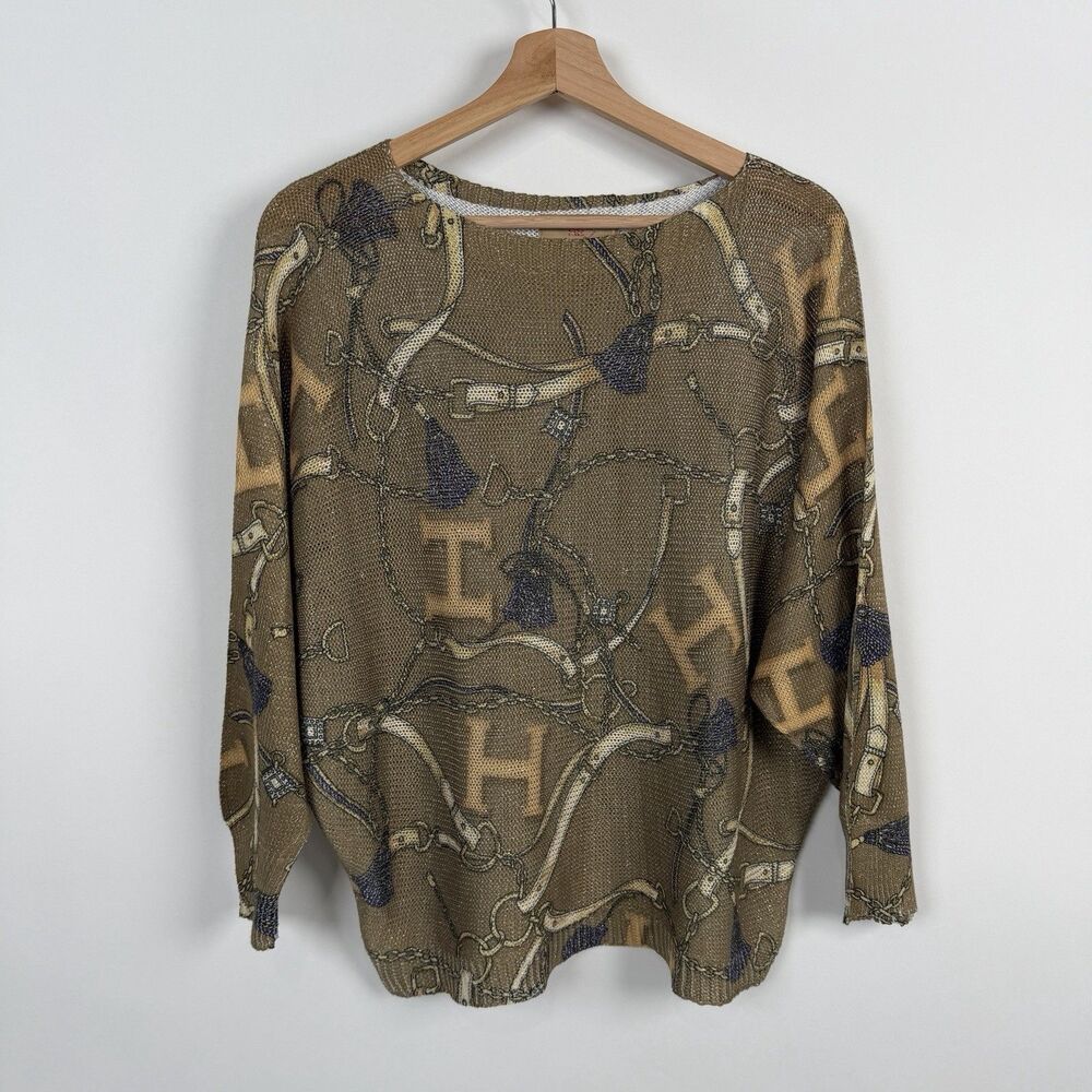 Free For Humanity Equestrian Print Knit Sweater Large Semi Sheer Western Cowgirl